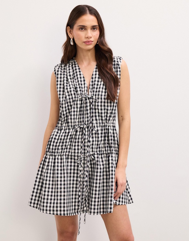The Fated - Macey Gingham Tie Up Mini Dress