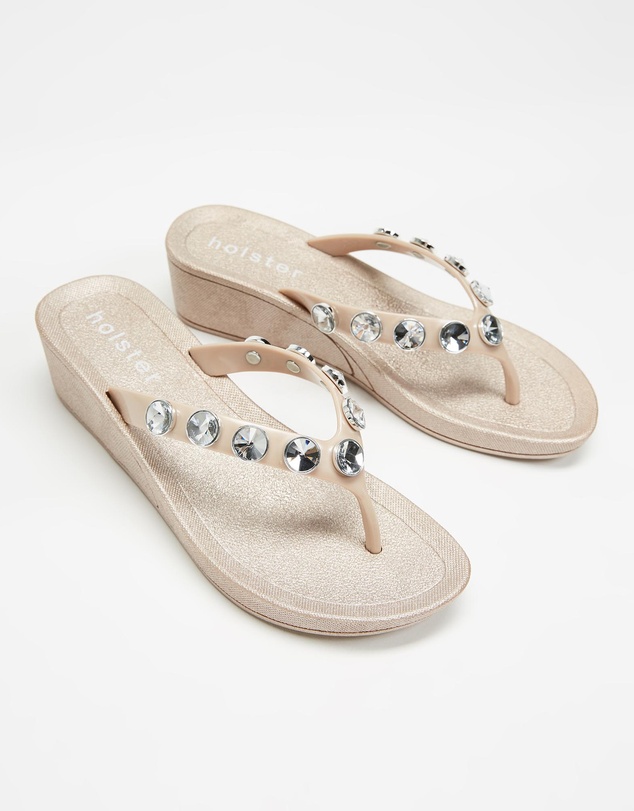 Holster - Neptune Jewelled Y-Strap Wedge - Champagne