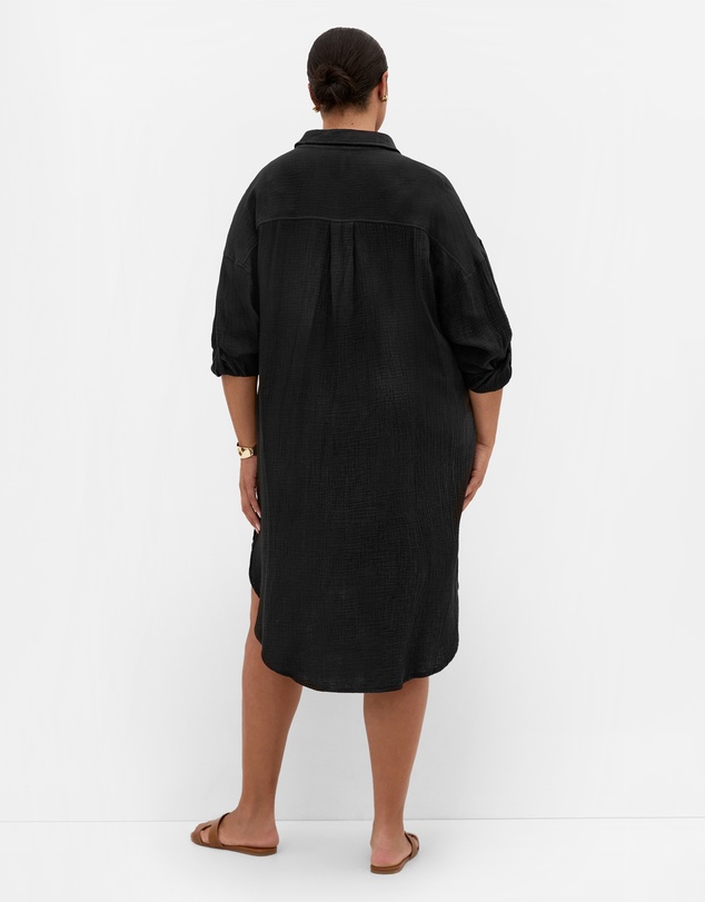 City Chic - Plus size Poolside Cover Up Midi Shirt - black