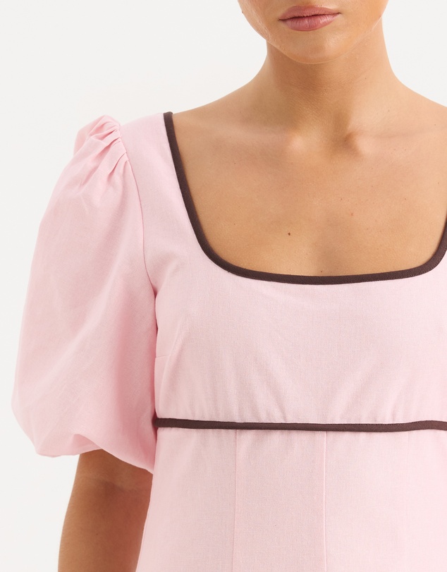 Calli - Maxime Contrast Bind Puff Sleeve Midi Dress