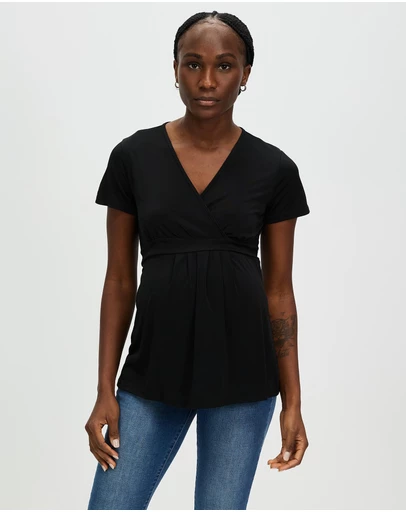 Angel Maternity - Maternity Crossover Short Sleeve V-Neck Work Top