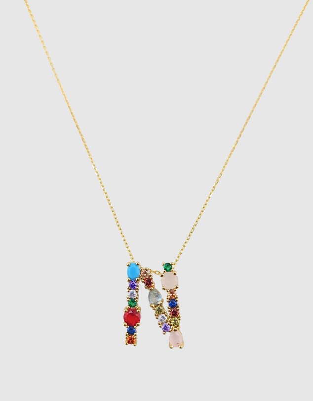Izoa - Alphabet Letter Semi Precious Stone N Necklace