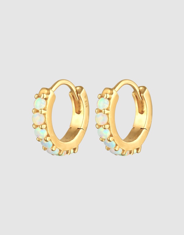 Elli Jewelry - Opal Hoop Earrings in Gold-Plated 925 Silver
