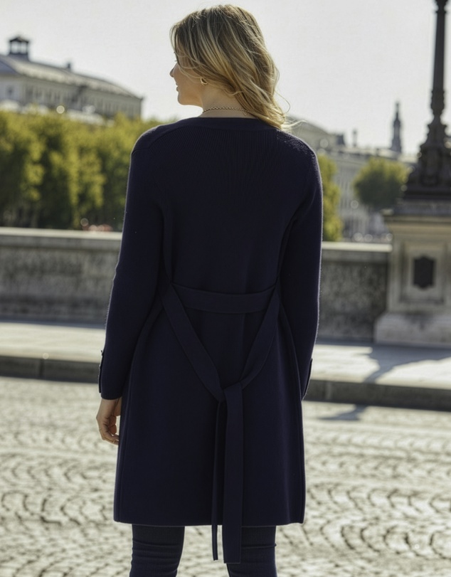 Sosandar - Longline Belted Cardigan With Gold Button Detail