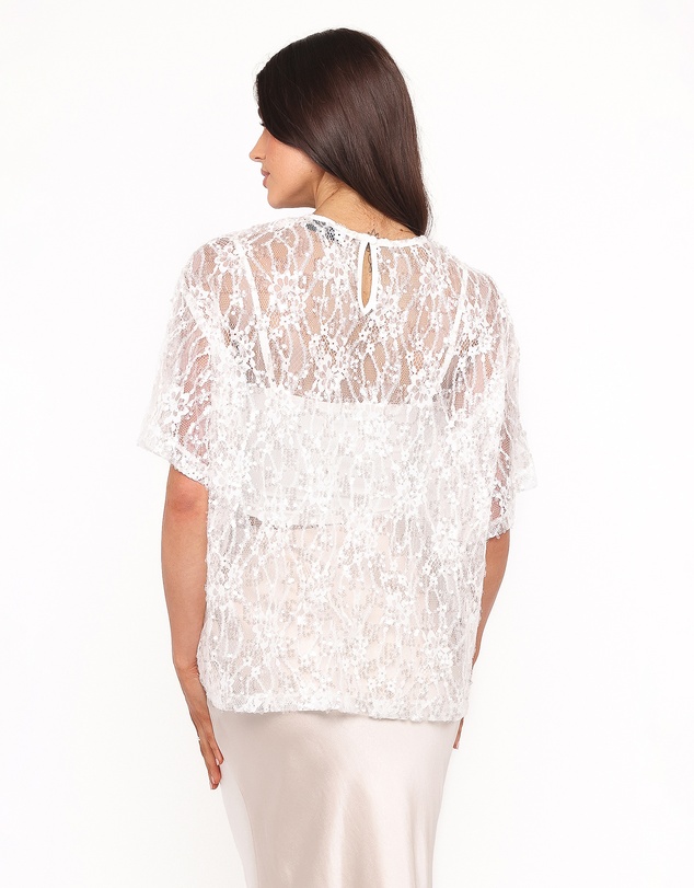 Petal & Pup - Yonder Sheer Lace Tee Top - White
