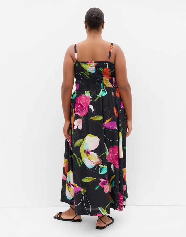 City Chic - Plus size Malina Sketch Print Shirred Maxi Dress - black