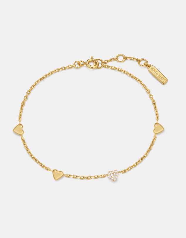Ania Haie - Ania Haie Gold Pave Puffed Heart Station Bracelet