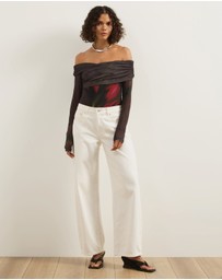 Atmos&Here - Ophelia Cross Off Shoulder Mesh Long Sleeve Top