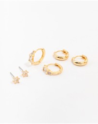 Lovisa - Gold Plated Brass Boho Baguette Earring 3-Pack