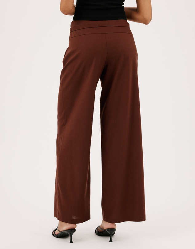 Atmos&Here - Lyra Mid Rise Linen Blend Pants with Tie