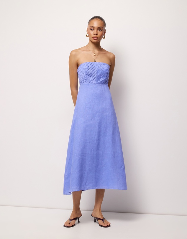 AERE - Maris Pintuck Strapless Linen Midi Dress