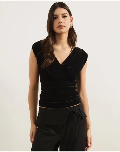 Atmos&Here - Dara Velvet V-Neckline Gathered Top