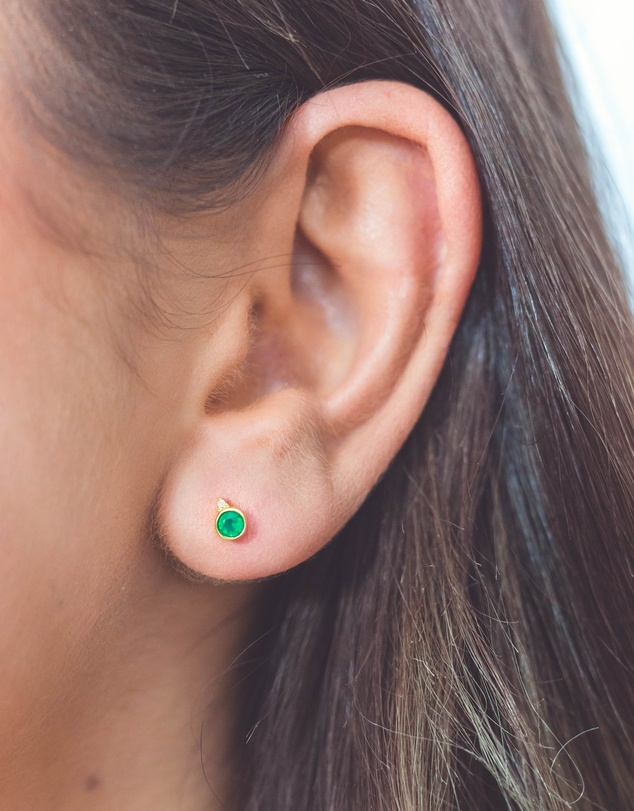 Georgini - Natural Green Agate And Two Natural Diamond May Gold Earrings