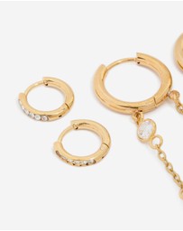 Lovisa - Waterproof Gold Plated Stainless Steel Bezel Clicker & Chain Earrings Stacking Pack