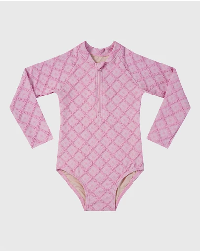 Aqua Blu Kids - Stepping Stones Pink Long Sleeve One Piece - Babies