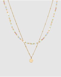 Elli Jewelry - Necklace Layer Ball Glass Bead 925 Sterling Silver Gold-plated