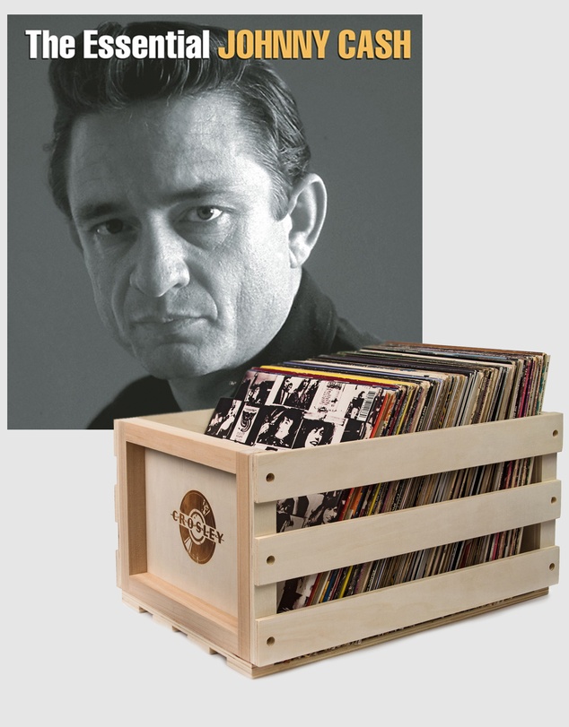 Sony Music - Crosley Record Storage Crate Johnny Cash The Essential Johnny Cash Vinyl Album Bundle