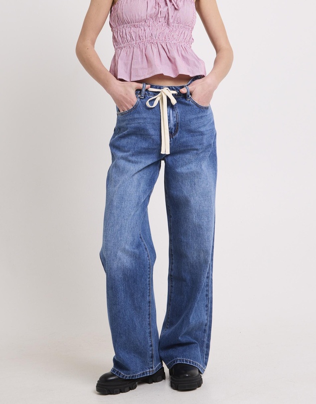 Subtitled - Cora Tie Wide Leg Denim Jeans