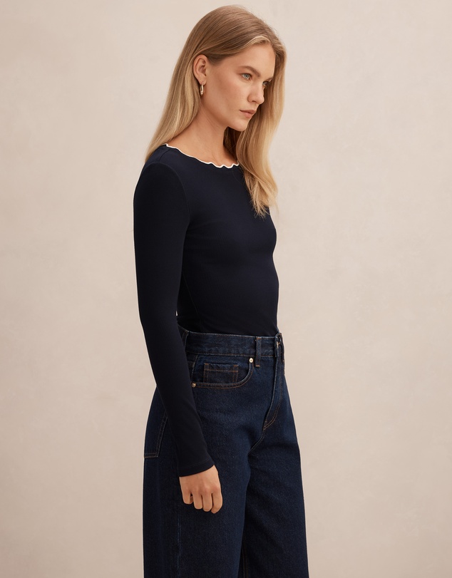 Forever New - Rebecca Scallop Long Sleeves Top