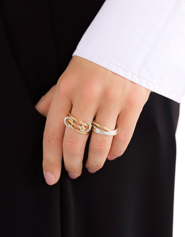 Elli Jewelry - Ring Trio Bicolor 925 Sterling Silver Gold-Plated