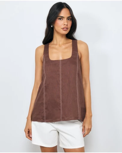 AERE - Maya Contrast Stitch Linen Top