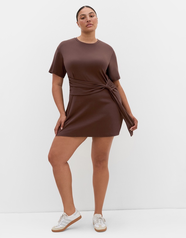 City Chic - Plus size Gina Waist Detail Mini Dress - chocolate