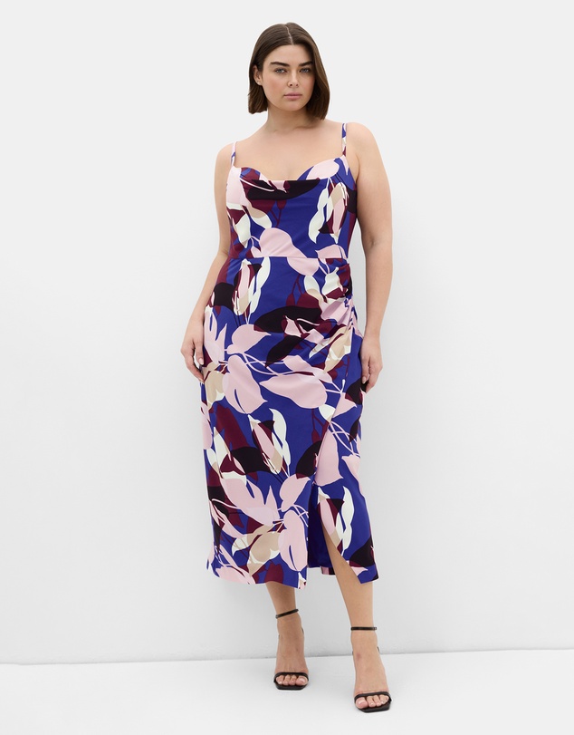 City Chic - Plus size Mariana Fern Print Midi Dress - cobalt blue