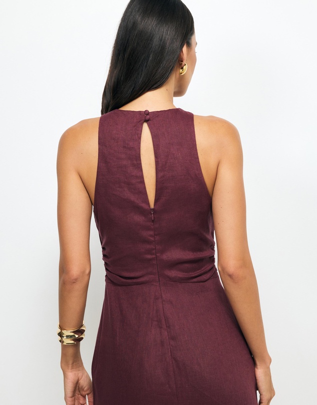 AERE - Elow Ruched Linen Midi Dress