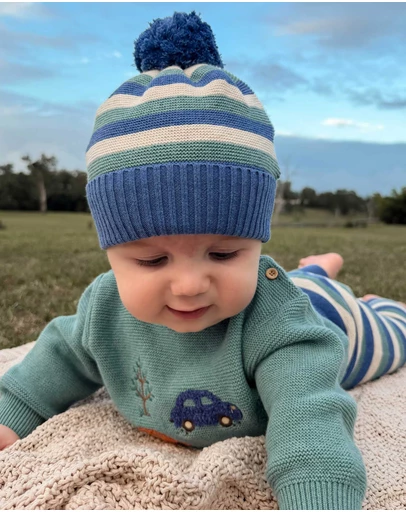 Purebaby - Striped Beanie -Kids-Babies