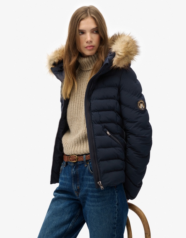 Superdry - Fuji Faux Fur Slim Fit Hood Padded Jacket
