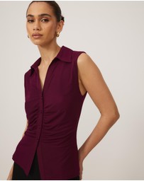 Tussah - Sleeveless Jersey Button Up Top