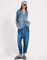 ONE TEASPOON - Isla Low Waist Drawstring Harem Denim Jeans - Blue Pasadena