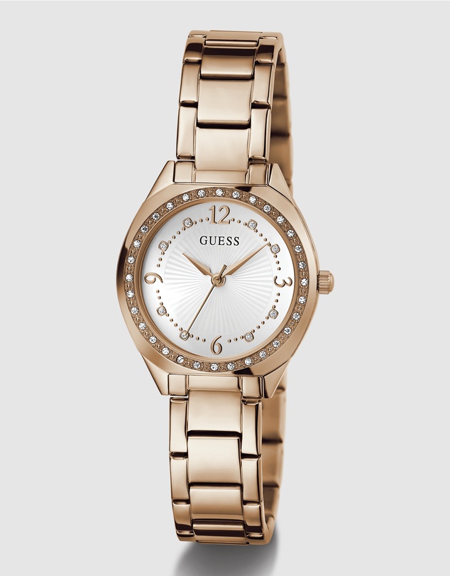 GUESS - Rose Gold-Tone 30mm White Dial with Crystal Bezel Women's Watch