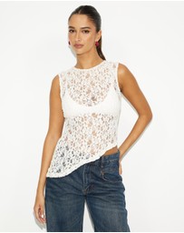 Dazie - Iris Asymmetrical Sheer Lace Top