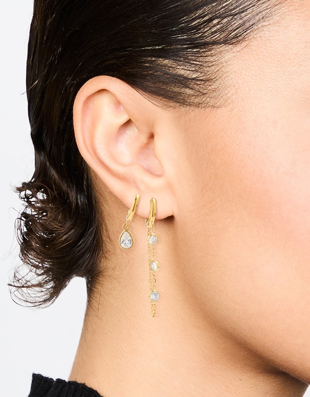 Lovisa - Waterproof Gold Plated Stainless Steel Cubic Zirconia Chain Droplet Earrings 2-Pack
