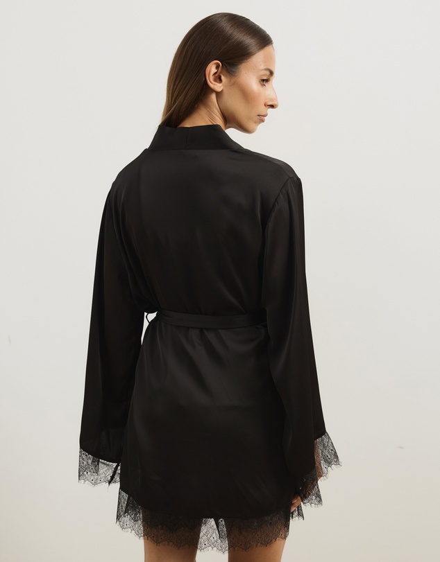 Atmos&Here - Pearl Lace Trim Satin Robe
