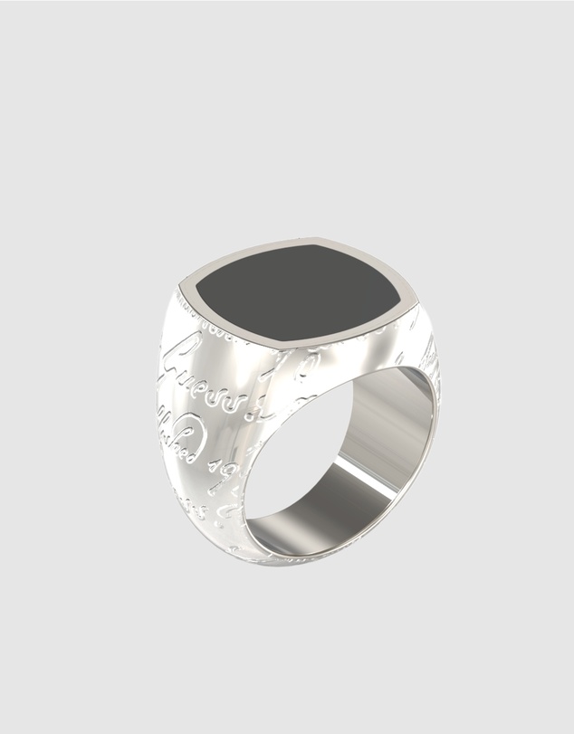 GUESS - Silver-Tone Black Onyx Signet Ring