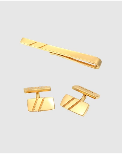 Kuzzoi - ICONIC EXCLUSIVE - Jewelry Set Men Set Business Cufflinks Tie Pin in 925 sterling silver gold plated