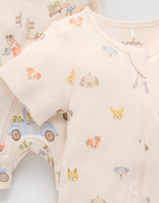 Purebaby - 2 Pack S/Slv Digital Growsuit- Kids-Babies