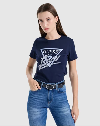 GUESS - Love Triangle Pearls Short Sleeve T-Shirt