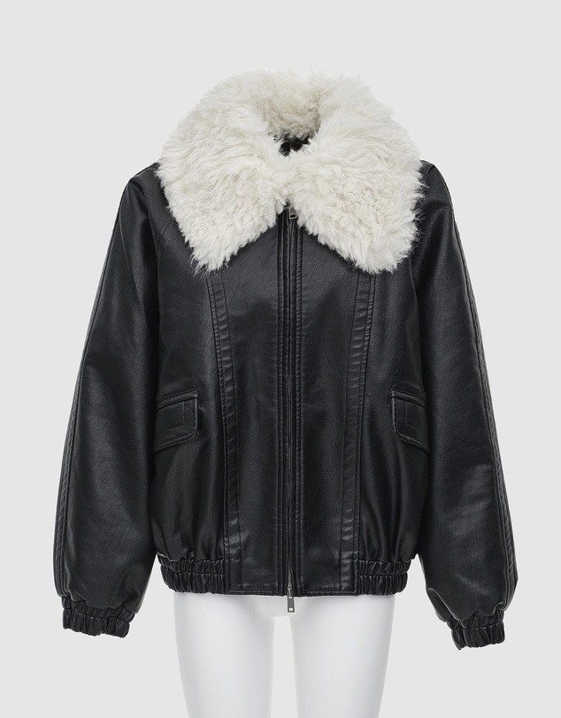 Source Unknown - Rioni Faux-Fur Collar Bomber Jacket