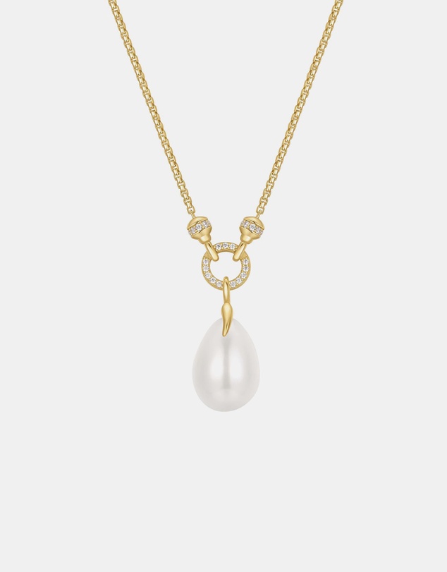 Ania Haie - Gold Linked Shell Pearl Drop Pendant Necklace