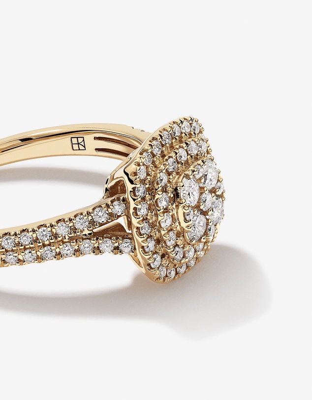 Michael Hill - 0.65 Carat TW Cushion Cluster Halo Diamond Ring in 10kt Yellow Gold