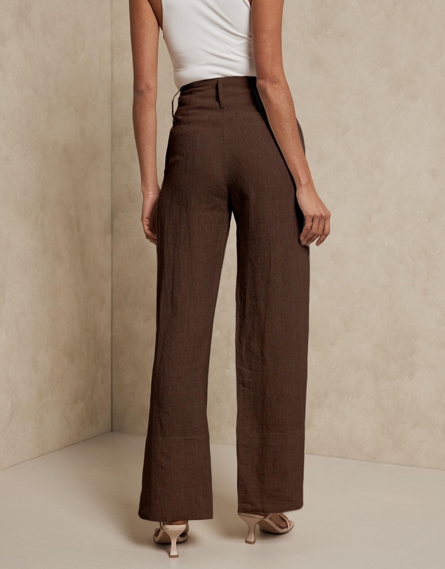 AERE - Linen Wide Leg Pants With Deep Waist Band