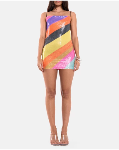 Jaded London - Open Back Sequin Stripe Mini Dress