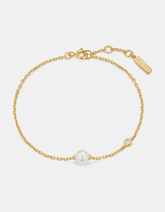 Ania Haie - Gold Shell Pearl & Bezel-Set Sparkle Bracelet
