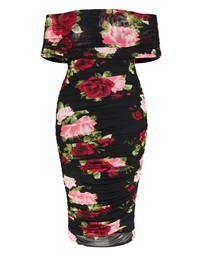 City Chic - Plus Size Dana Mesh Rose Print Dress - black