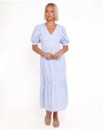 Petal & Pup - Steele Puff Sleeve Midi Dress - Blue Stripe