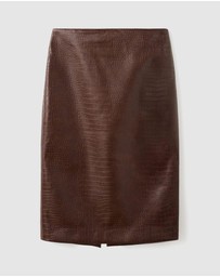 M.N.G - Croco Faux Leather Midi Skirt