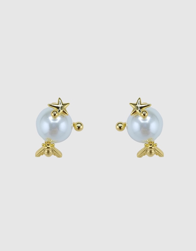 Izoa - Pearl Charm Stud Earrings